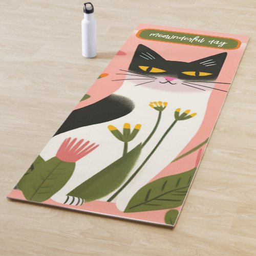 Pink Green Meownderful Day Cat Lovers Yoga Mat
