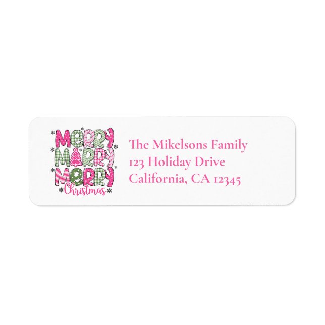 Pink Green Merry Christmas Label (Front)