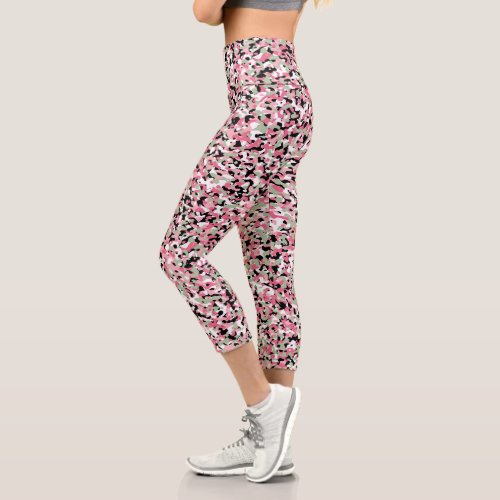 Pink Green Micro Camo High Waisted Capri Leggings