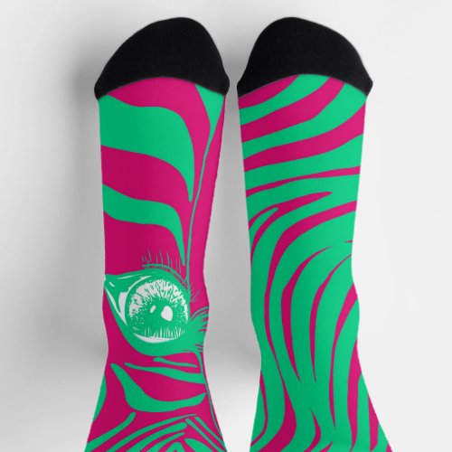 Pink Green Mismatched Zebra Socks