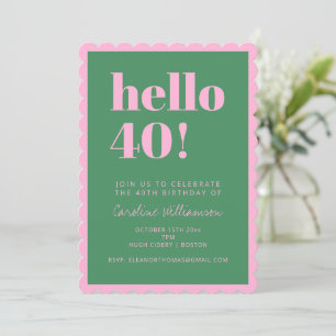 Pink Green Modern 40th Scalloped Birthday Party Invitation