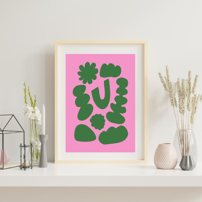 Pink Green Modern Abstract Geometric Shapes Art Poster (Creator Uploaded)