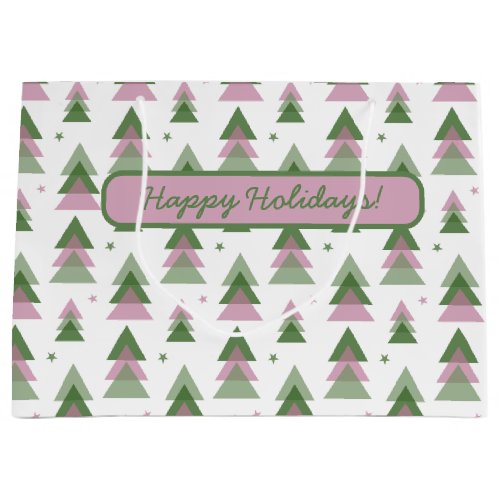 Pink  Green Modern Holiday  Large Gift Bag