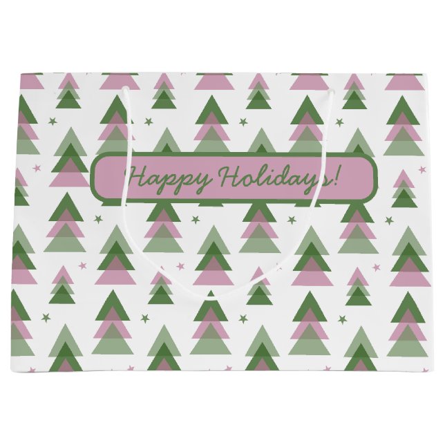 Pink & Green Modern Holiday  Large Gift Bag (Front)