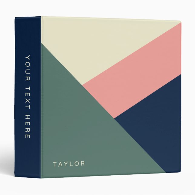 Pink & green modern minimal abstract geometric 3 ring binder (Front/Spine)