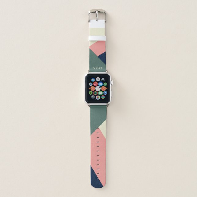 Pink & green modern minimal abstract geometric apple watch band (Front)