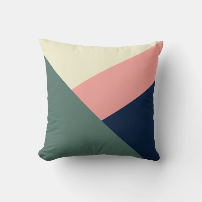 Pink & green modern minimal abstract geometric throw pillow (Front)