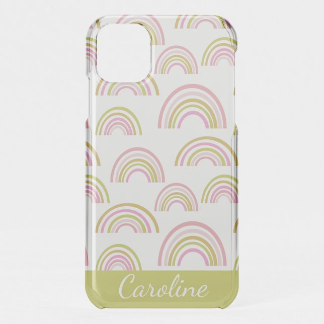 Pink Green Modern Rainbow Pattern Personalized Uncommon iPhone Case (Back)