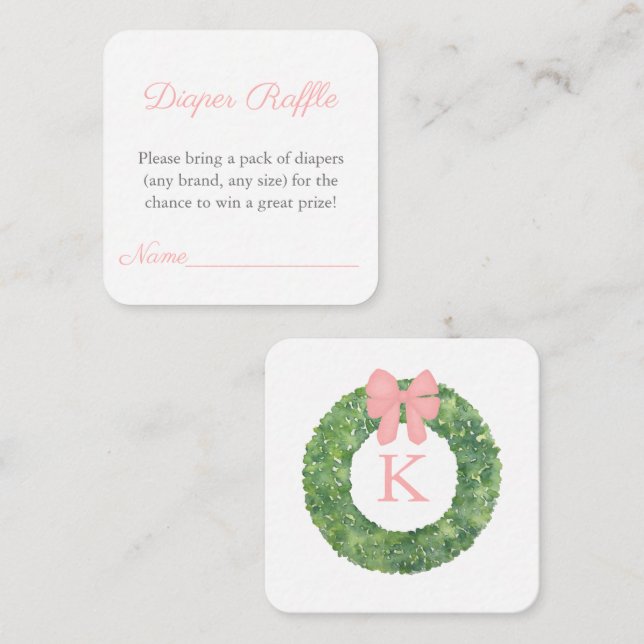 Pink Green Monogram Baby Shower Diaper Raffle Enclosure Card (Front/Back)