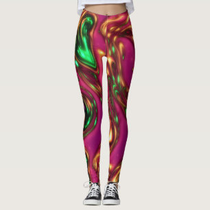 Pink & Green Neon Liquid Abstract Art Leggings
