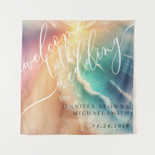 Pink Green Ocean Beach Hot Party Welcome Backdrop