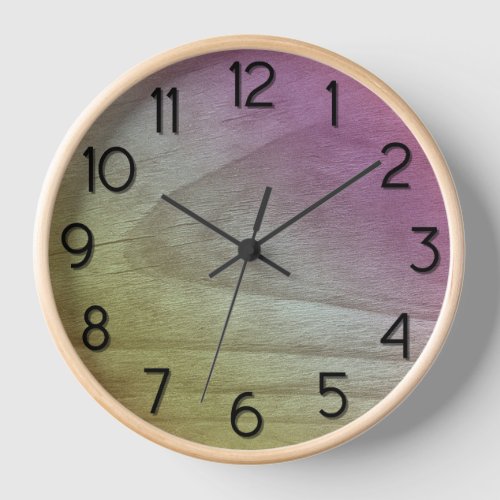 Pink Green Ombre Gradient Stained Wood Look Clock