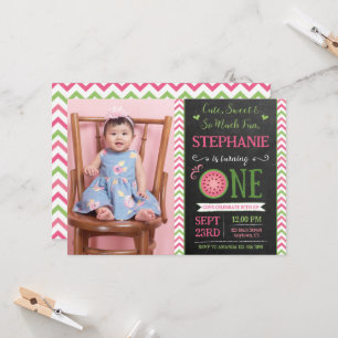 Pink & Green One Sweet Melon 1st Birthday Photo Invitation