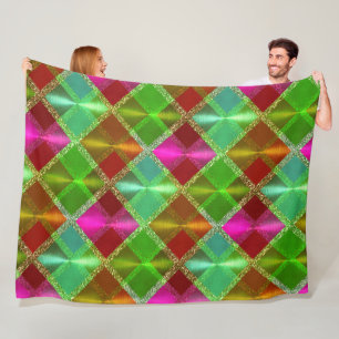 Pink Green Orange Glitter Plaid Design Fleece Blanket