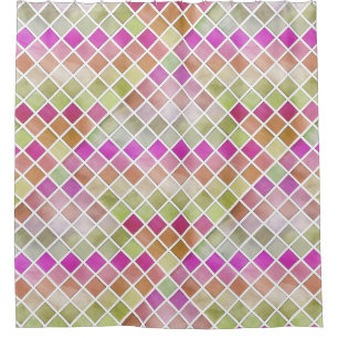 Pink Green Orange Mosaic Design Shower Curtain
