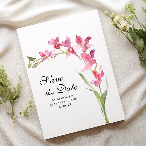 Pink green orchid flower summer Save the Date  Invitation