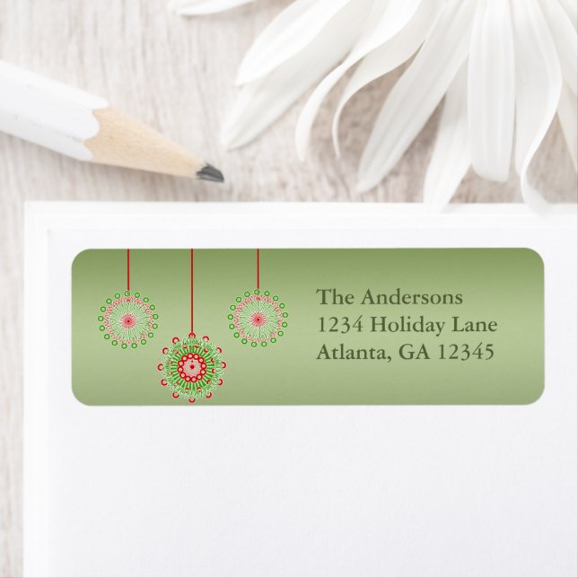 Pink & Green Ornaments on Christmas Green Label (Insitu)