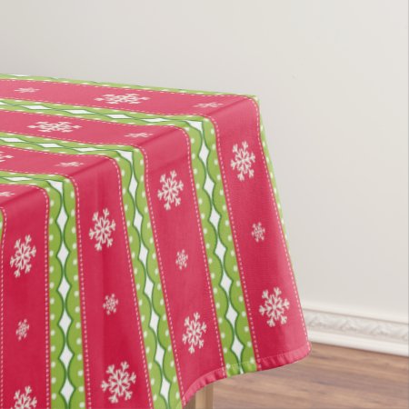 Pink & Green Ornaments & Snowflakes Table Cloth