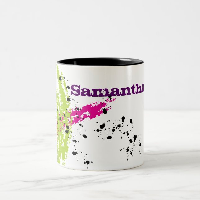 Pink Green Paint Splash Ink Splotch Coffee Mug Cup (Center)
