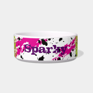 Pink Green Paint Splash Ink Splotch Pet Food Bowl