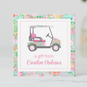 Pink & Green Palm Beach Golf Cart Gift Enclosure Note Card