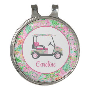 Pink & Green Palm Beach Golf Cart Personalized Hat Clip