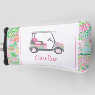 Pink & Green Palm Beach Golf Cart Personalized Head Cover
