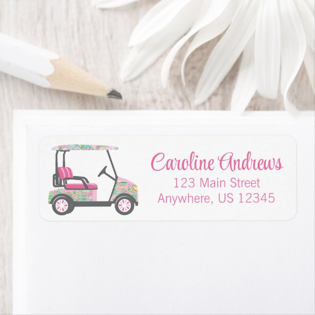 Pink & Green Palm Beach Golf Cart Personalized Label (Insitu)