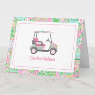 Pink & Green Palm Beach Golf Cart Personalized Letterpress Thank You Card