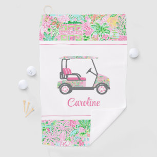 Pink & Green Palm Beach Golf Cart Personalized Towel