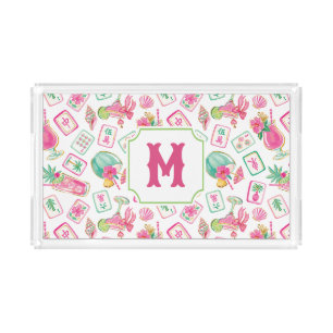 Pink & Green Palm Beach Mahjong & Mixers Monogram Acrylic Tray