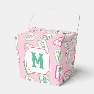Pink & Green Palm Beach Mahjong Tiles Monogram Favor Boxes