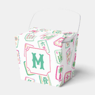 Pink & Green Palm Beach Mahjong Tiles Monogram Favor Boxes