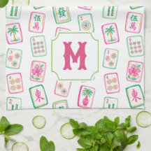 Pink & Green Palm Beach Mahjong Tiles Monogram