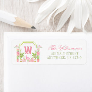 Pink & Green Palm Beach Nutcracker Monogram Crest Label