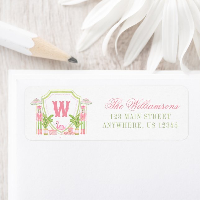 Pink & Green Palm Beach Nutcracker Monogram Crest Label (Insitu)