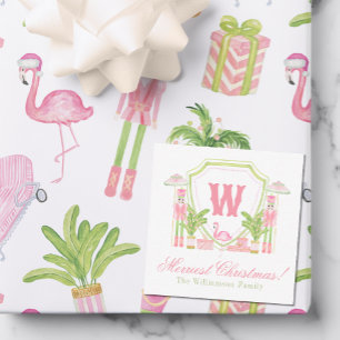 Pink & Green Palm Beach Nutcracker Monogram Crest Note Card