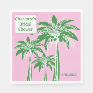 Pink Green Palm Tree Bridal Shower Custom Name Napkins