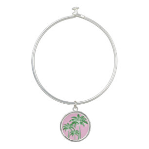 Pink Green Palm Tree Preppy Summer Beach Tropical Bangle Bracelet