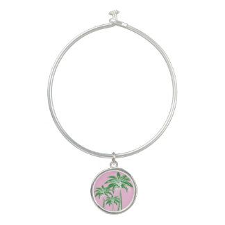 Pink Green Palm Tree Preppy Summer Beach Tropical Bangle Bracelet
