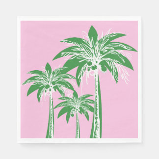 Pink Green Palm Tree Preppy Summer Beach Tropical Napkins
