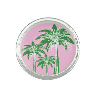 Pink Green Palm Tree Preppy Summer Beach Tropical Ring