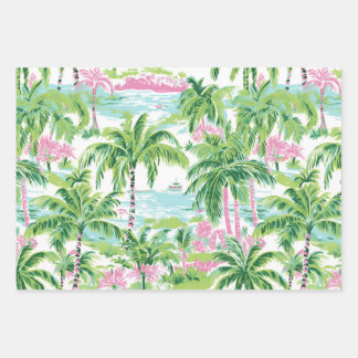Pink & Green Palm Tree Wrapping Paper Sheets (Set