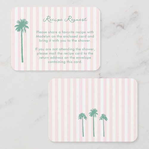 Pink Green Palm Trees Recipe Request Bridal Shower Enclosure Card