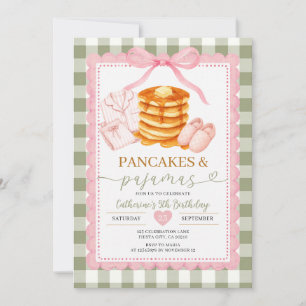 Pink Green Pancakes Pajamas Girls 5th Birthday Invitation