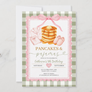Pink Green Pancakes Pajamas Girls 5th Birthday Invitation