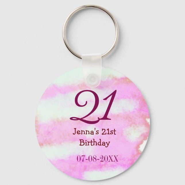 Pink green pastel 21st birthday simple name date g keychain (Front)
