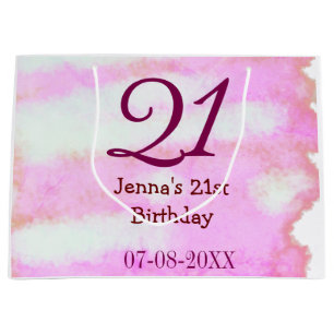 Pink green pastel 21st birthday simple name date g large gift bag