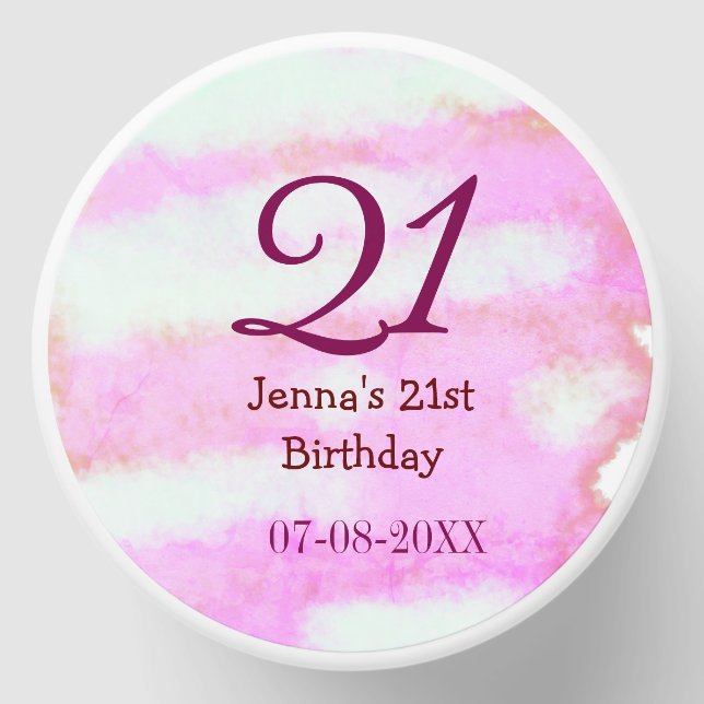 Pink green pastel 21st birthday simple name date g mini candle favors (Front)