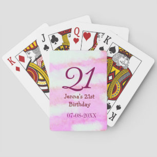 Pink green pastel 21st birthday simple name date g poker cards
